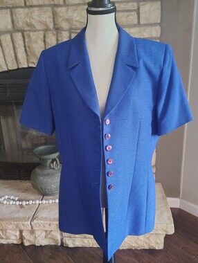Vintage LeSuit Women's Royal Blue Short-Sleeve Tailored Blazer 14